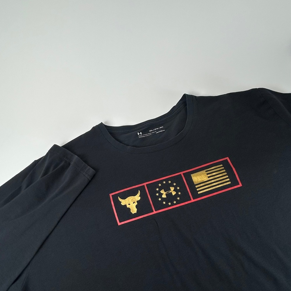 Under Armour Men's 3XL Project Rock Black Long Sleeve Brahma Bull Flag T-Shirt